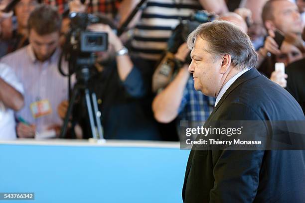 Luxembourg, October 3; 2011. -- Greek Finance Minister Evangelos Venizelos walks in the Eurogroup ministers meeting in Luxembourg, Monday Oct. 3,...