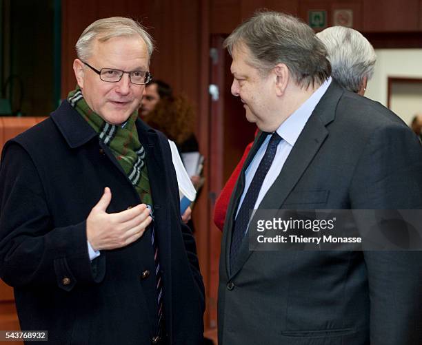 Brussels, Belgium, February 9; 2012. -- EU Economic and monetary affairs and the Euro Commissioner Olli REHN talks with the Greek Minister of Finance...