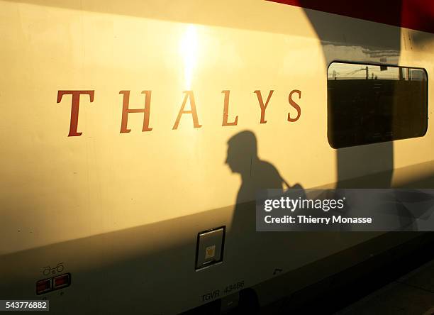 Thalys fast-train, which links Paris to Brussels in one and-a-half-hours, at Brussels South Station.