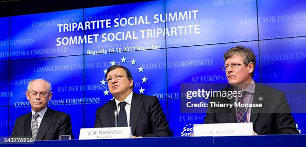 President of the European Council Herman VAN ROMPUY and the President of the European Commission Jose Manuel BARROSO and the EU Employment, Social...