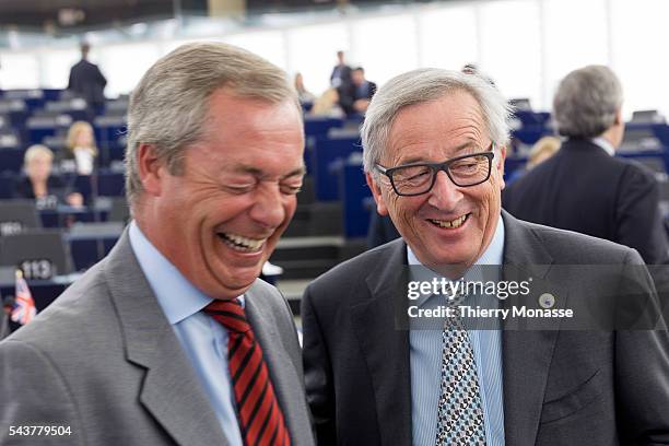 Strasbourg, Bas-Rhin, Alsace, France, July 8, 2015. -- British Member of the European Parliament Nigel Farage is talking with the President of the...