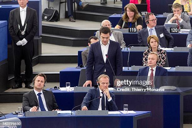 Strasbourg, Bas-Rhin, Alsace, France, July 8, 2015. -- Luxembourg Prime Minister, President of the Council Xavier Bettel and the President of the...