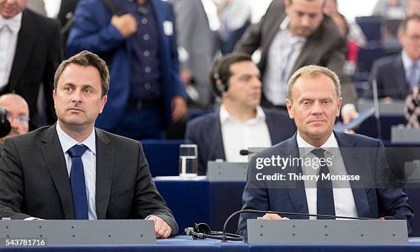 Strasbourg, Bas-Rhin, Alsace, France, July 8, 2015. -- Luxembourg Prime Minister, President of the Council Xavier Bettel , Greece Prime Minister...