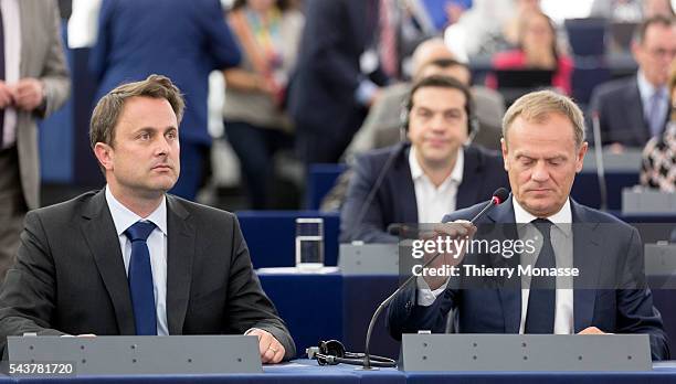 Strasbourg, Bas-Rhin, Alsace, France, July 8, 2015. -- Luxembourg Prime Minister, President of the Council Xavier Bettel , Greece Prime Minister...