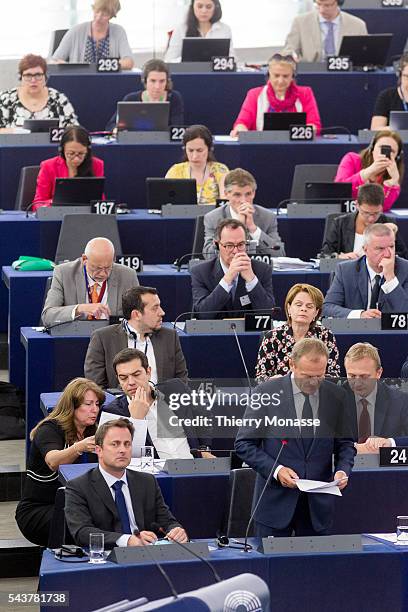 Strasbourg, Bas-Rhin, Alsace, France, July 8, 2015. -- Luxembourg Prime Minister, President of the Council Xavier Bettel , Greece Prime Minister...