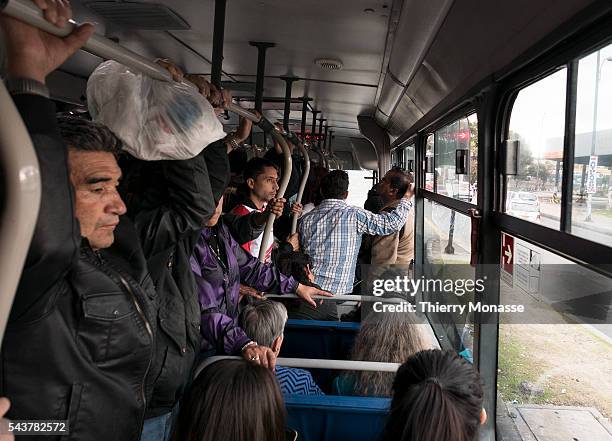 Bogotá, Republic of Colombia, August 1, 2015. -- Atmosphere photo in the TransMilenio . TransMilenio is a bus rapid transit system that serves...