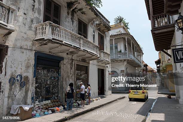 Cartagena, Colombia, August 23, 2015. -- a taxi pass in the street of the old city of Cartagena.