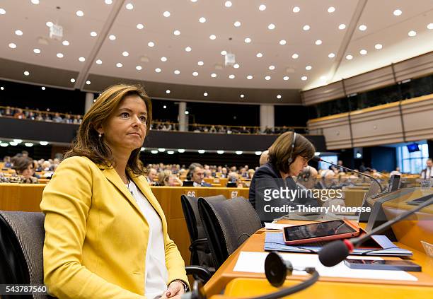 Brussels, Belgium, November 11? 2015. -- Slovenijan Member of the European Parliament Tanja FAJON is listening during a session of the European...