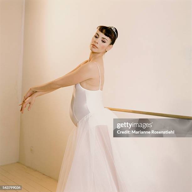 Pregnant Mathilda May in ballet costume. May was a ballerina in childhood, and her mother was a prima ballerina in Sweden.