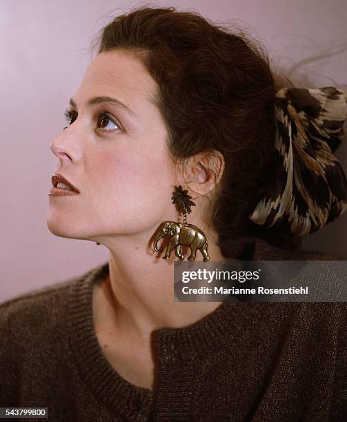 American actress Sigourney Weaver during the promotion for One Woman or Two by the French director Daniel Vigne. Also starring in the film is French...