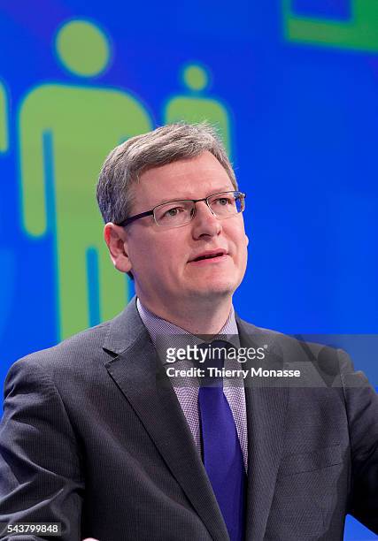 Brussels, Belgium, January 13, 2014. -- EU Employment, Social Affairs and Inclusion Commissioner Laszlo ANDOR is talking to media about the...