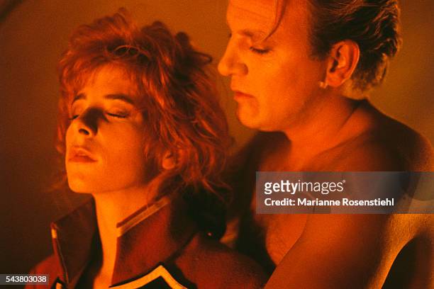 French singer Mylène Farmer on the set of her video clip Pourvu qu'elles soient douces directed by French composer and director Laurent Boutonnat.