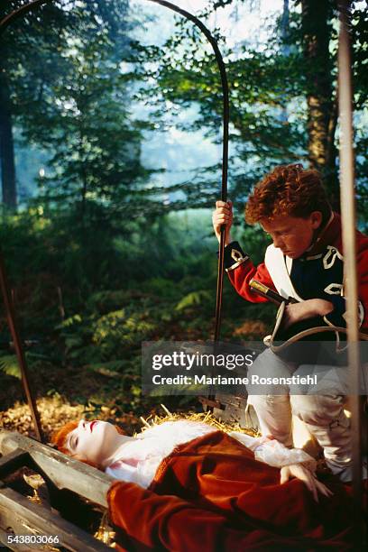 French singer Mylène Farmer on the set of her video clip Pourvu qu'elles soient douces directed by French composer and director Laurent Boutonnat.