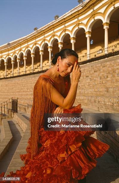 Spanish flamenco dancer Cristina Hoyos in the Plaza de Toros bullring in Seville.