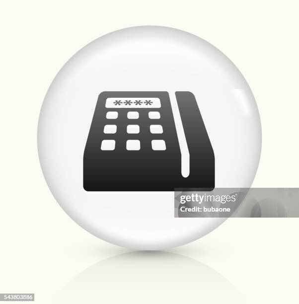 credit card machine icon on white round vector button - card reader white background stock illustrations