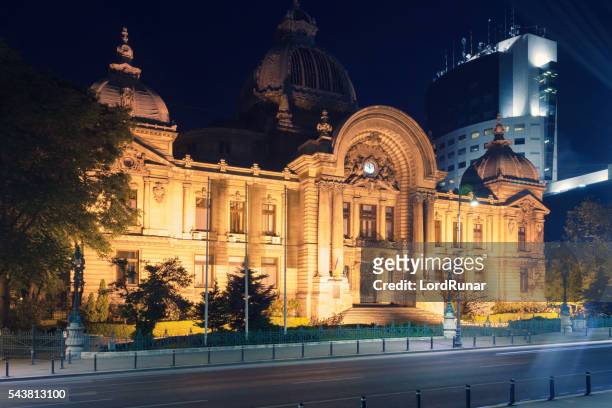 cec palace at night - bucharest stock pictures, royalty-free photos & images