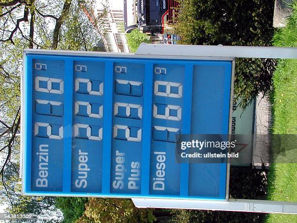 Preisschild an einer Tankstelle des Mineralölkonzerns Aral. Benzin; tanken .