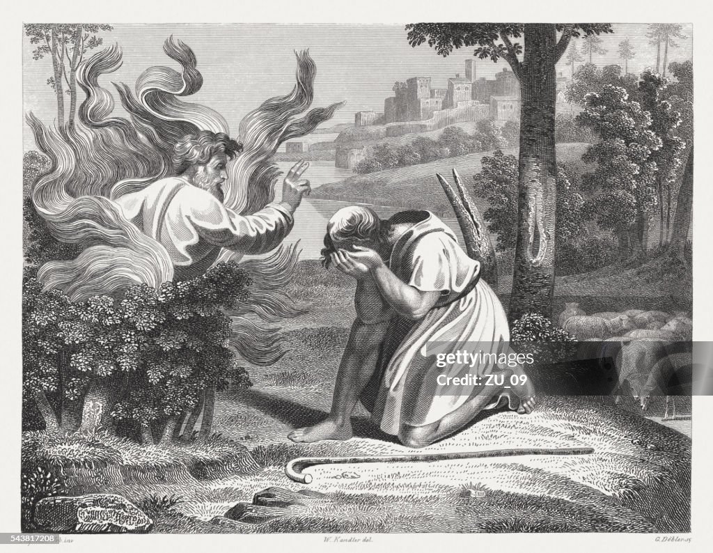 Moses and the burning bush (Exodus 3), published in 1841