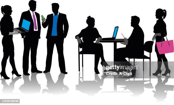 ilustrações de stock, clip art, desenhos animados e ícones de cor reunião de negócios - business woman desk stand
