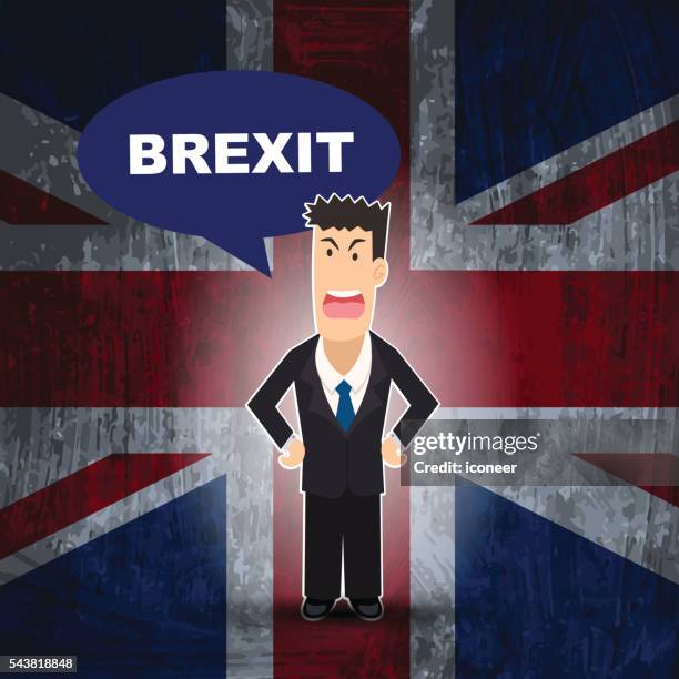 man shouting brexit on united kingdom flag - man dark background stock illustrations