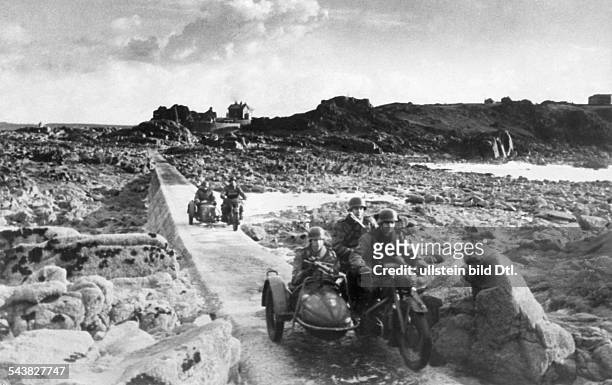 Channel islands , german occupation:Motorcycle patrol on Jersey. 1941