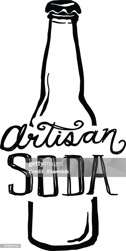 Artisan soda pop label and bottle on white background
