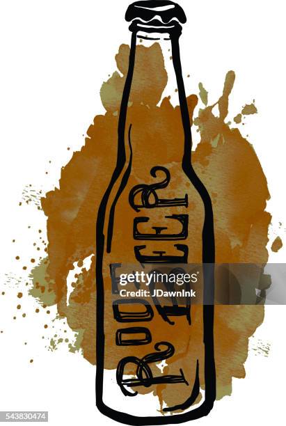 root beer soda pop label and bottle on watercolor - homemade root beer stock illustrations