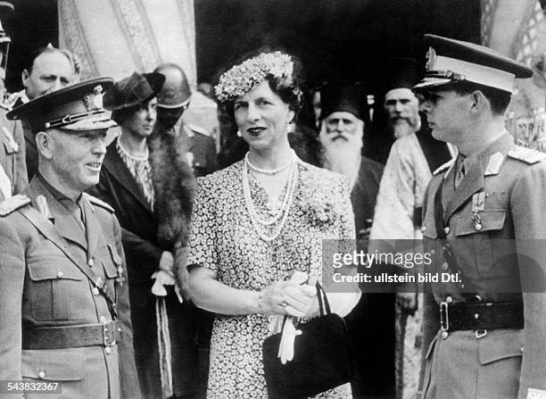 Romania, Michael I. - Crown Prince and King of the Romanians*- Michael I with his mother Helen of Greece and Denmark and General Ion Victor Antonescu...