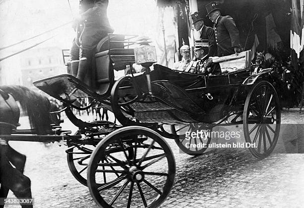 Victor Emanuel III, King of Italy*11.11.1869-+- in a carriage with crown prince Wilhelm of Prussia - 1911- Photographer: Abeniacar- Vintage property...