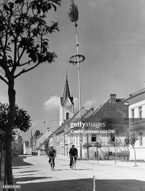 Yugoslavia kingdom Slovenija Slovenia Brezice: maypole near the church - Photographer: Bernd Lohse- Published by: 'Berliner Illustrirte Zeitung'...