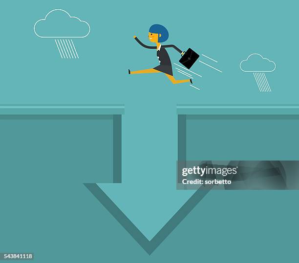 stockillustraties, clipart, cartoons en iconen met businesswoman jumping - valkuil