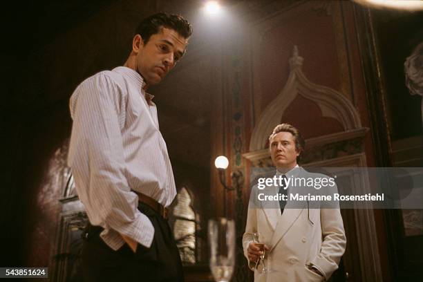 American actor Christopher Walken and British actor Rupert Everett on the set of "The Comfort of Strangers" by American director, screenwriter and...