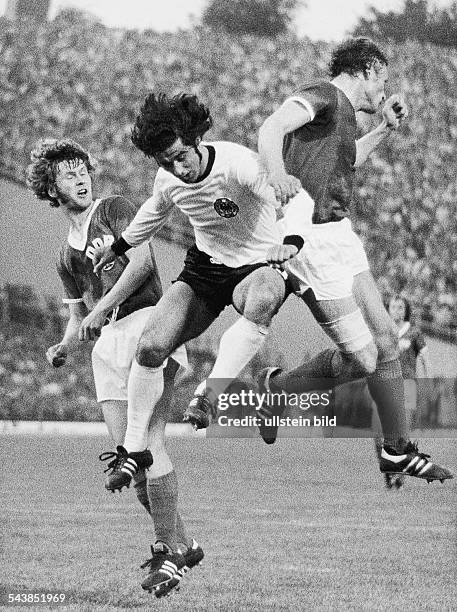 World Cup in Germany First round, Group 1 in Hamburg: West Germany 0 - 1 East Germany - Scene of the match: West Germany forward Gerd Mueller being...