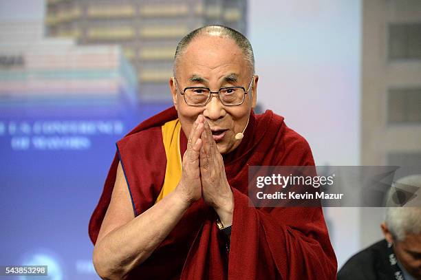 Lady Gaga joins his Holiness the Dalai Lama to speak to US Mayors about kindness at JW Marriott on June 26, 2016 in Indianapolis, Indiana.