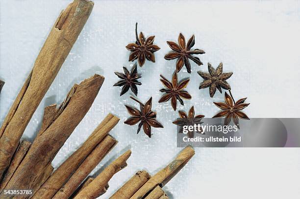 Sternanis und Zimtstangen. Diese Gewürze werden gerne für Weihnachtsgebäck verwendet. Weihnachtsbacken. .