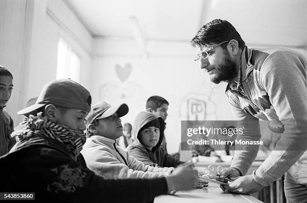 Za'atari, Mafraq Governorate, Jordan, February 4; 2014. -- The UNICEF managed school in the Zaatari camp. Zaatari is a refugee camp in Jordan,...