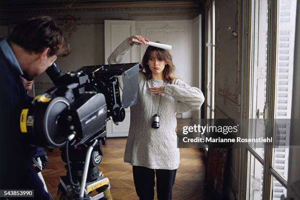 French actress and director Sophie Marceau on the set of her first short movie "L'aube à l'envers".