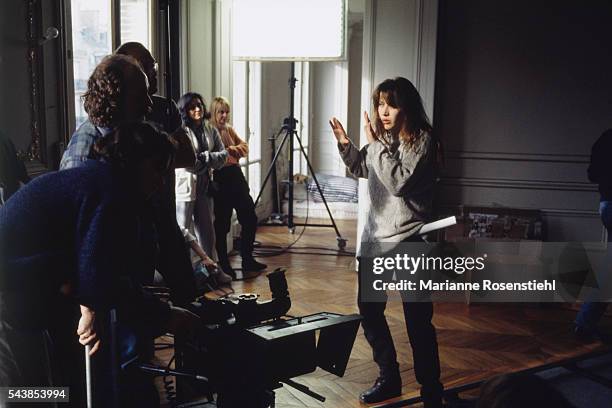 French actress and director Sophie Marceau on the set of her first short movie "L'aube à l'envers".