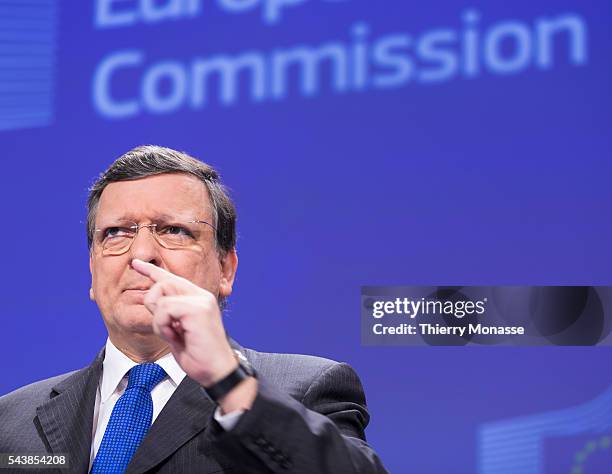 Brussels, Belgium, March 5, 2014. -- President of the EU Commission Jose Manuel BARROSO expalins to media support package for Ukraine from Europe to...