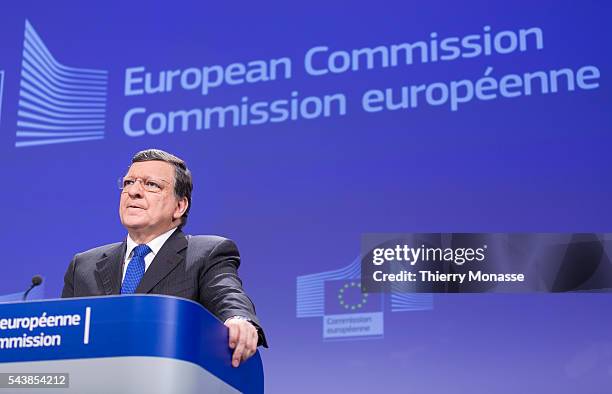 Brussels, Belgium, March 5, 2014. -- President of the EU Commission Jose Manuel BARROSO expalins to media support package for Ukraine from Europe to...