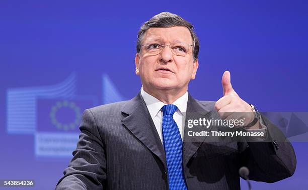 Brussels, Belgium, March 5, 2014. -- President of the EU Commission Jose Manuel BARROSO expalins to media support package for Ukraine from Europe to...