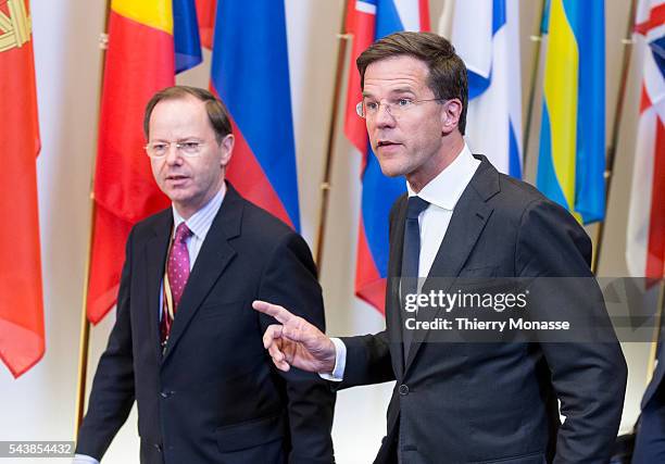 Brussels, Belgium, March 6; 2014. -- Dutch Prime Minister Mark RUTTE is leaving at the end of an EU chief of state Summit on Ukraine situation. Left...