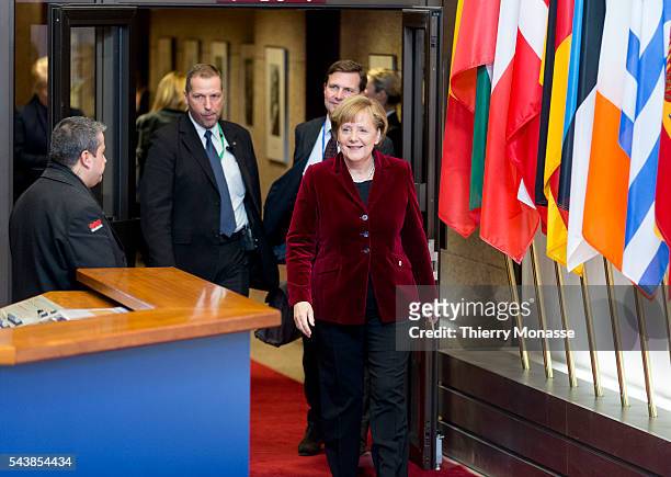 Brussels, Belgium, March 6; 2014. -- German Chancellor Angela MERKEL is leaving at the end of an EU chief of state Summit on Ukraine situation.