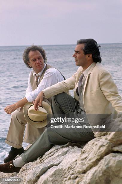 French actor Pierre Arditi and French stage director Bernard Murat on the poster for the play "L'Idee Fixe" de Paul Valery.