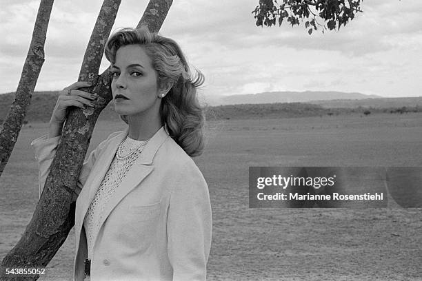 British actress Greta Scacchi on the set of "White Mischief" by British director, screenwriter, actor and producer Michael Radford.