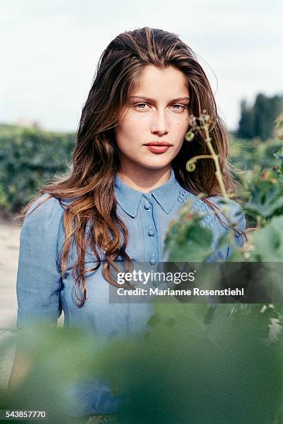 French actress and model Laetitia Casta on the set of TV Mini-Series La Bicyclette Bleue, based on the novel by Régine Deforges, and directed by...