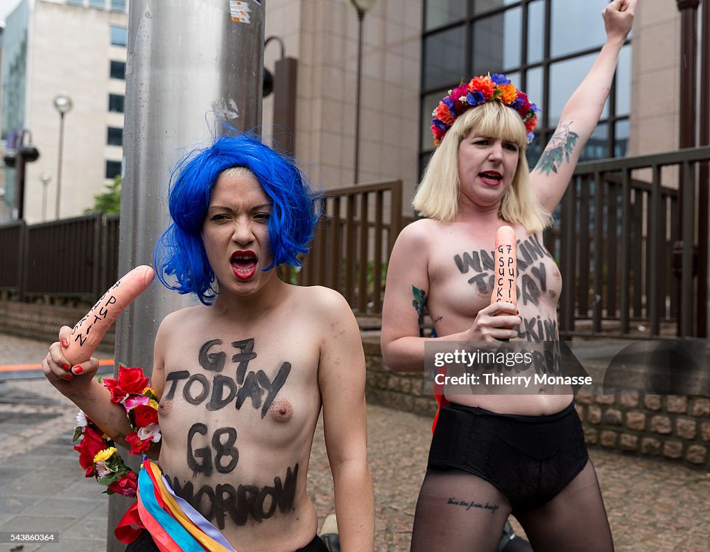 Brussels - Femen activists ahead the G7 meeting