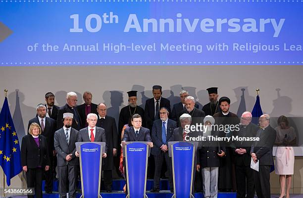 Brussels, Belgium, June 10, 2014. -- Press briefing by EU leaders and representatives and leaders of all religions during a meeting at the EU...