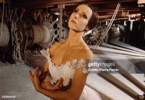 French prima ballerina Sylvie Guillem rehearses at the Paris Opera.