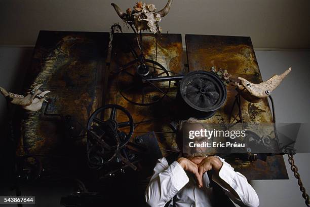 Swiss painter and sculptor Jean Tinguely during an exhibition at the Knokke-le-Zoute casino.